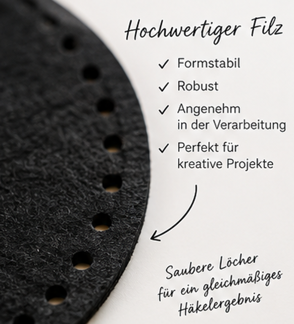 Häkelboden rund schwarz Filz Set (verschiedene Größen, 5 Stück)